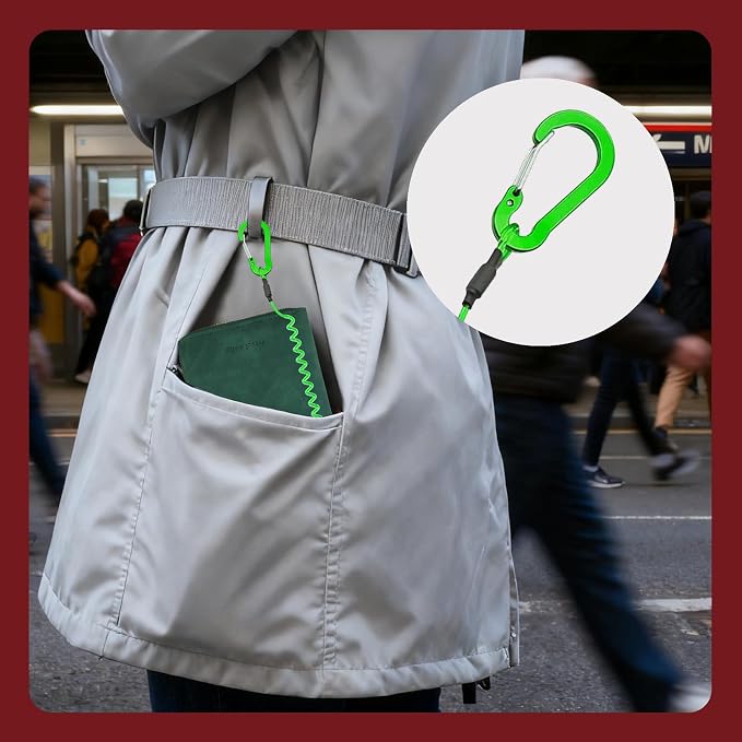 Passport Holder with Tether and Carabiner Clip to Prevent Loss and Theft, Rfid Passport Holder for Travel, Passport Cover, Wallet & Case for Men and Women (Green - Tether and Carabiner)