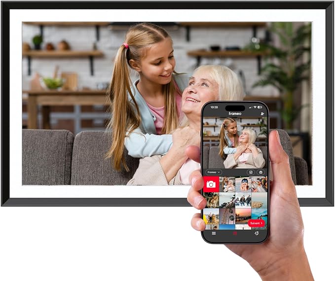 AGFAPHOTO FRAMEO WiFi Digital Picture Frame 15.6 Inch – HD Touchscreen Smart Photo Frame, Phone-Style 16:10 Ratio, Share Photos Instantly via App, 32GB, Auto-Rotate, Clock & Weather, Modern Design