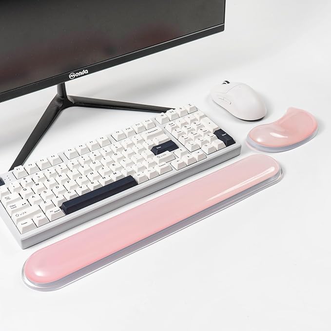 Gel Keyboard and Mouse Wrist Rest Set –Pink Clear Wrist Rest for Computer Keyboard 60%/68%/75%, Comfort & Support for Typing and Gaming