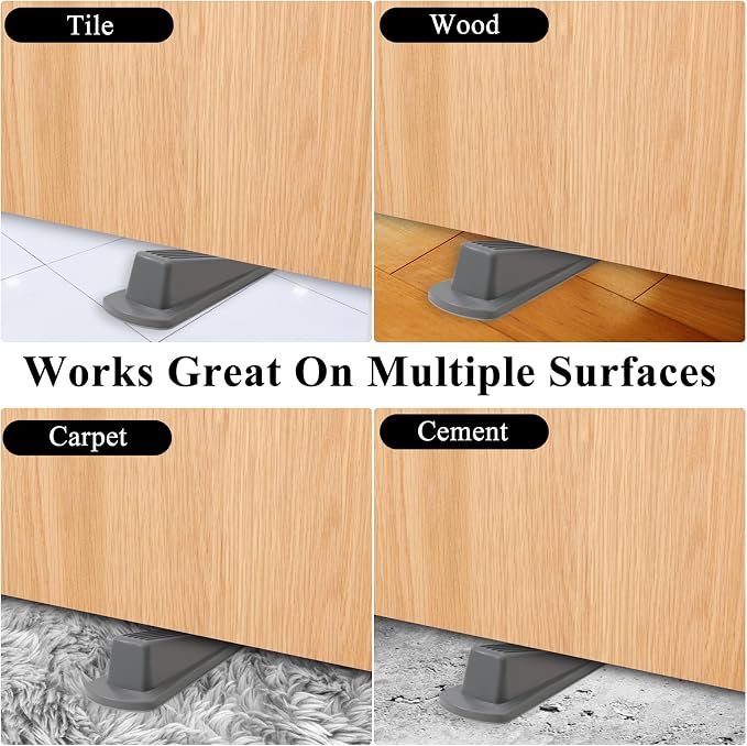 4 Pack Door Stoppers for Bottom of Door, Gray 4.8x2.2x1.3in Door Stops, Rubber Door Stopper Wedge, Sturdy Stackable Door Stops for Floor
