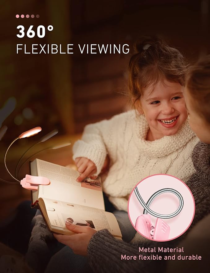 Monotremp Book Lights for Reading at Night in Bed, 80 Hours Runtime Rechargeable Reading Lights for Books in Bed, 3 Brightness Levels × 3 Color Temperatures, 1.3 oz Lightweight