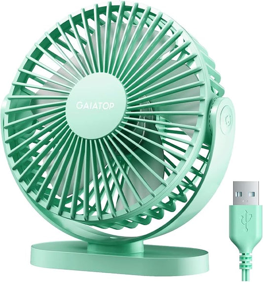 Gaiatop USB Desk Fan, 5.5 Inch Small Quiet Powerful 3 Speeds 90° Rotate, Personal Mini Portable Desktop Table Fans, Cooling for Home Office Car Travel Indoor Outdoor Green