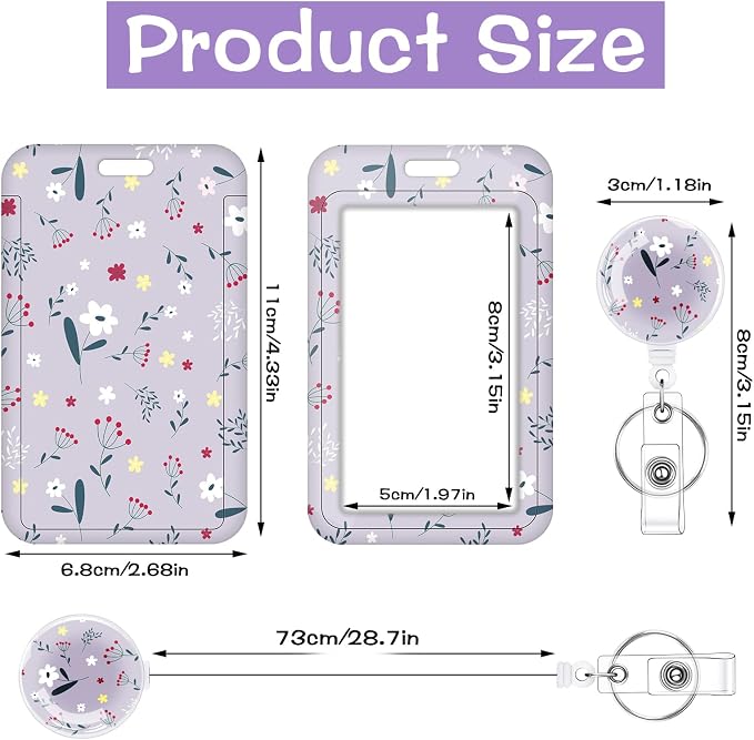 3 Set Badge Holder with Retractable Reel, Flower Pattern Retractable ID Badge Holders with Clip Name Key Card Holder Case for Nurse Doctor Student Teacher Office Gift for Coworkers