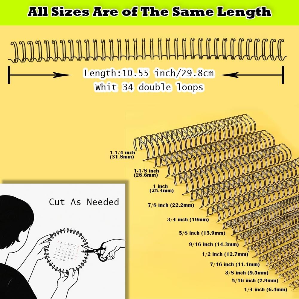 3 to 1 Pitch Twin Loop Wire Binding Spines, 3/8 Inch Book Binder Combs, 100 Pack Spiral Binding Coils for Booking Binder Machine, Students and Coworkers (60 Sheet Capacity, Red)