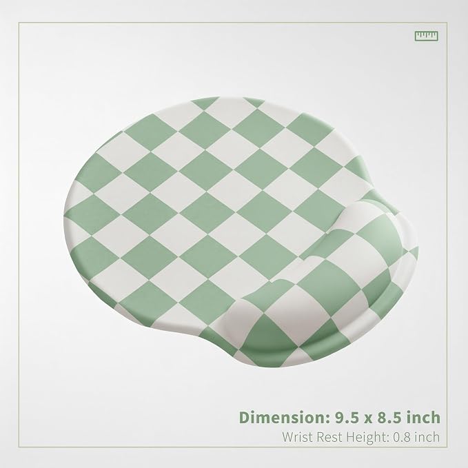 Ohocut Sage Green Checkered Mouse Pad with Gel Wrist Rest, Wrist Support, Ergonomic Desk Accessories for Women, Office Laptop Gaming Decor, Cute Aesthetic Trendy Check Design