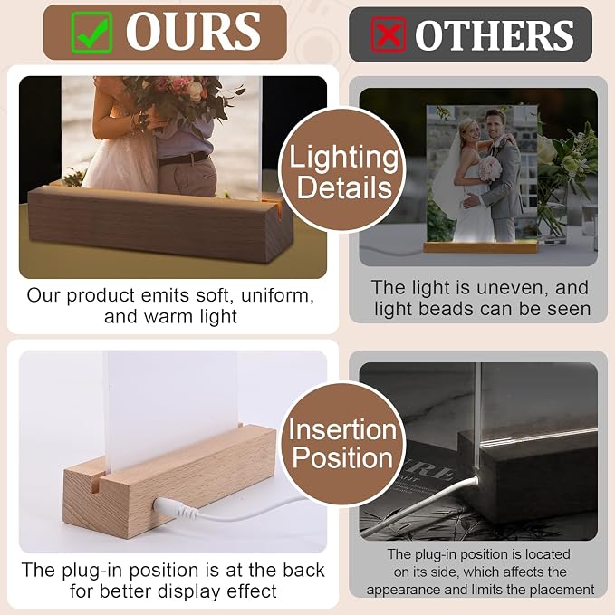 2 Pack 6" x 8" Sublimation led Acrylic Photo Frames Night Lights Blanks Heart Shape,with Warm Color Light with Wood Stand for Heat Press Machine Printing