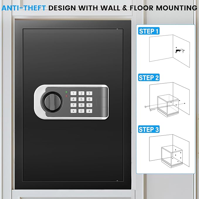 [19.7" Tall] Safe Box, 3.5 Cuft Home Safes with Fireproof Waterproof Bag, Security Digital Safe for Home with Programmable Keypad Keys, Smart Alert, Mute Mode, Anti-theft Document Safe for Valuables