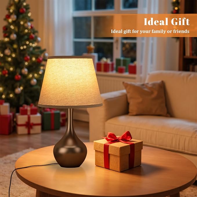16.1" Touch Table Lamp for Nightstand, 3 Way Dimmable Small Bedroom Lamp | Touch Control, Bulb Included, Brown Bedside Lamps for Desk, Night Stands, Living Room, End Table, Corded