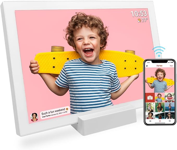 FRAMEO 10.1 Inch WiFi Digital Photo Frame,1280x800 HD IPS LCD Touch Screen,Auto-Rotate Portrait and Landscape,32GB Storage,Share Moments Instantly via Frameo App from Anywhere