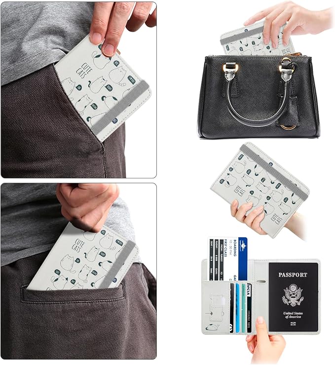 WALNEW Passport Holder for Travel, RFID Passport Cover Wallet for Women Men, PU Leather Passport Book Card Holder Case with Pen, Travelling Essentials for Flying | PU Leather Passport Cover Case with Pen Holder, Travel Must Haves Accessories, Passport ...