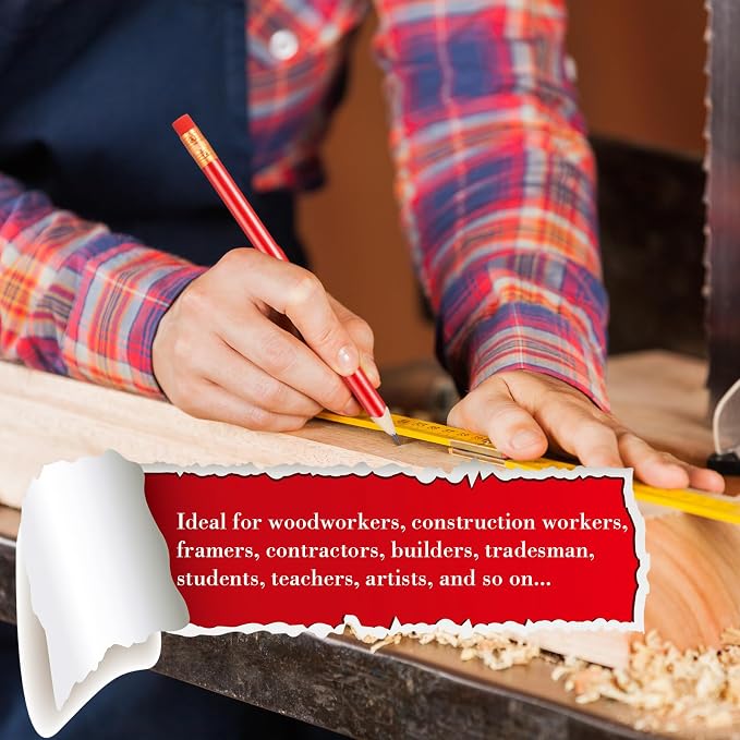 Fainne 48 Pack Jumbo Carpenter Pencils Woodworking Marking with Black Core Thick Flat Construction Pencils for Woodworkers Framers DIY Projects and Contractors(Red)