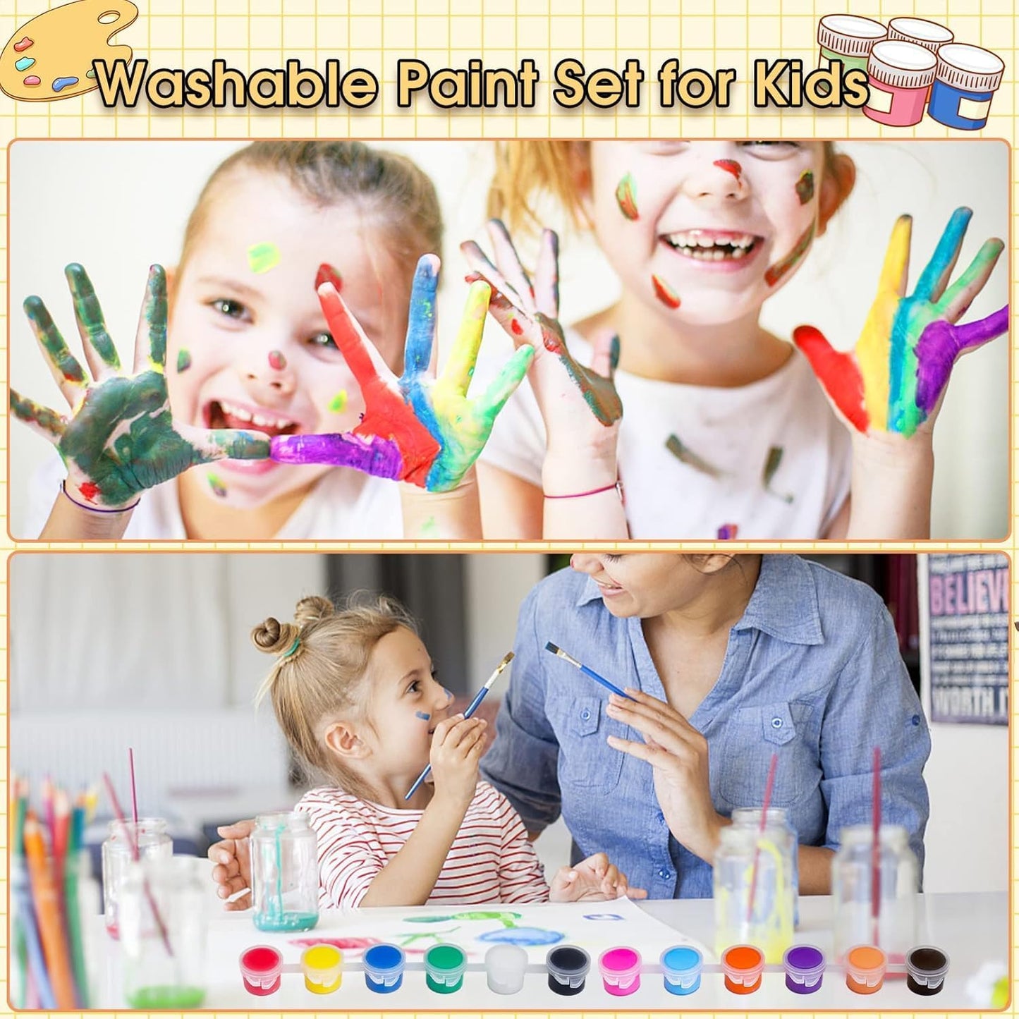30 Pack Mini Acrylic Paint Set,12 Color Acrylic Paint Strips with 60Pcs Painting Brushes for Kids&Adults, 420 PCS Kids Paint Set Container Strips Storage for Home Classroom Party Favors Birthday Gifts