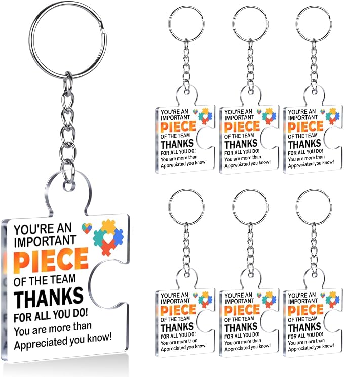 Team Appreciation Gifts Bulk Thank You Keychains for Coworkers | Gift Set for Employee, Staff, Teachers, Teamwork Puzzle Piece Keyring, Acrylic
