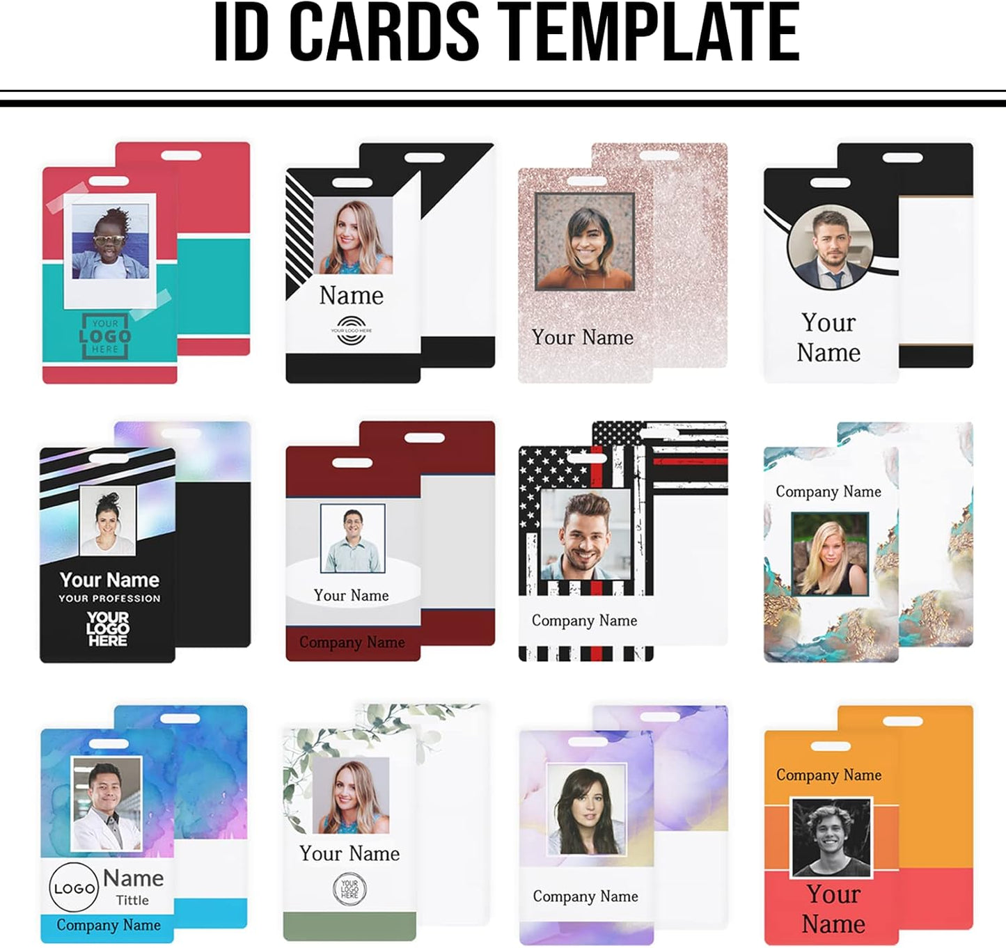 Custom Id Badge, Personalized Employee Photo Identification Card with Lanyard, Durable ID Card for Office Worker Doctor Nurse Student-Vertical-Template2