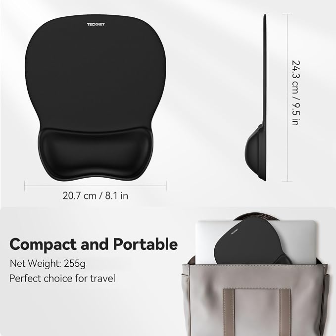 TECKNET 2 Pack Gel Ergonomic Mouse Pad with Wrist Rest, Non-Slip PU Base | Comfortable Gel Cushion, Pain Relief, Smooth and Waterproof Surface, Mouse Pad with Wrist Rest for Office, Gaming and Study