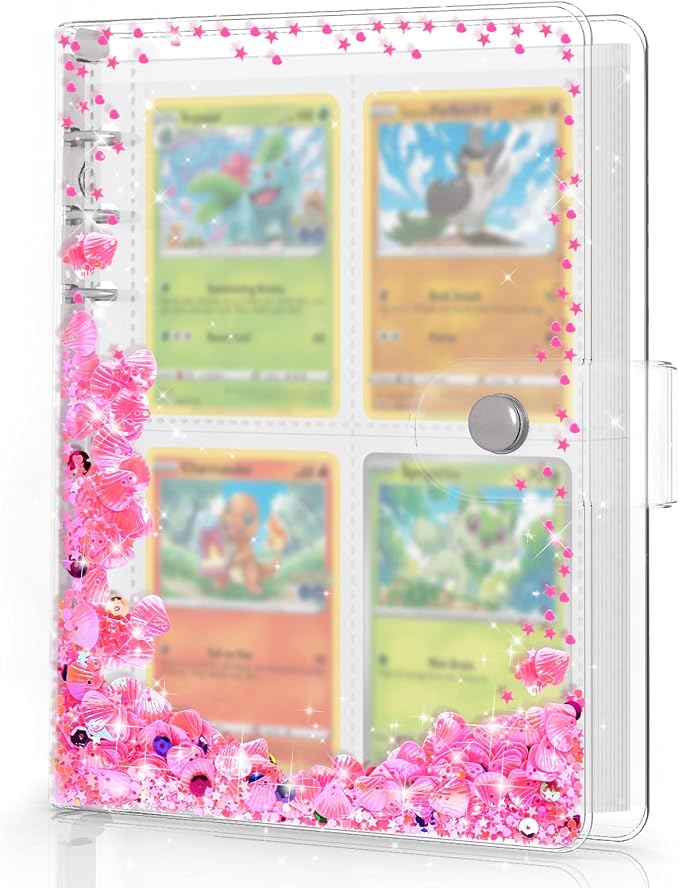 Transparent Pink Card Binder for Pokemon, Cute Card Binder for Game Cards Trading Cards, Small Card Booklet for 3~10 Year Girls Gifts, Stocking Stuffers (Holds 200 Cards)
