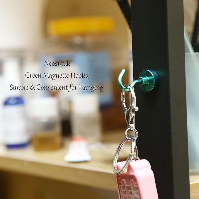 Neosmuk Magnetic Hooks, Heavy Duty 30lb+ Strong Magnet Hook for Cruise Cabins, Cruise Essentials 2026 for Hanging, Metal Wall Refrigerator Hangers (Green, 15 Pack)