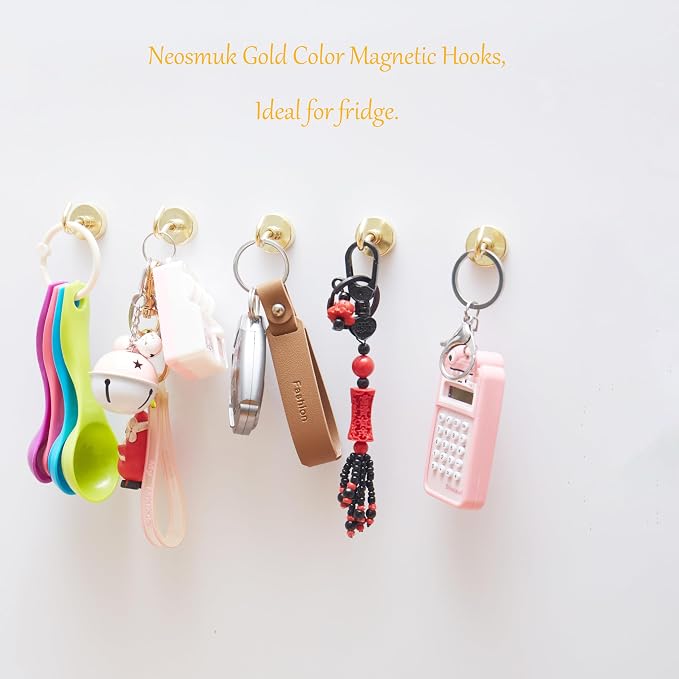 Neosmuk Magnetic Hooks, Heavy Duty 40lb+ Strong Magnet Hook for Cruise Cabins, Cruise Essentials 2026 for Hanging, Metal Wall Refrigerator Hangers (Gold, 10 Pack)