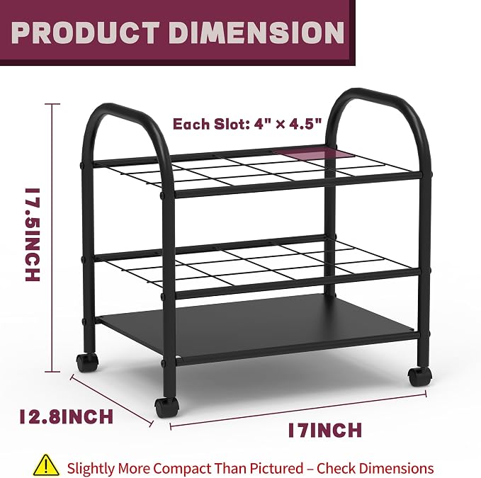 Blueprint Storage Holder with Wheels – 12-Slot Metal Roll File Rack with Silent Casters & Brakes for Blueprints, Wrapping Paper, Posters, Maps – Mobile File Cart for Office & Home (Black)