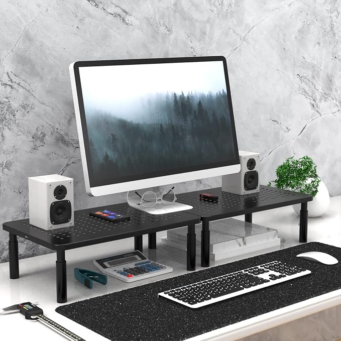 WALI Desk Organizer, 1 Tier Computer Monitor Stand for Desk, Desk Monitor Riser 3 Height Adjustable, Laptop Stand Underneath Storage for Office, Home, School Supplies (STT003), 1 Pack, Black
