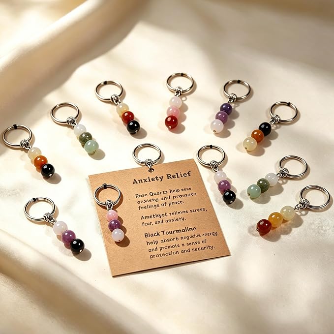 GINAZL Natural Crystals Keychain Gift for New Beginnings, New Beginnings Gifts for Coworker Anxiety Relief Keychain for Women
