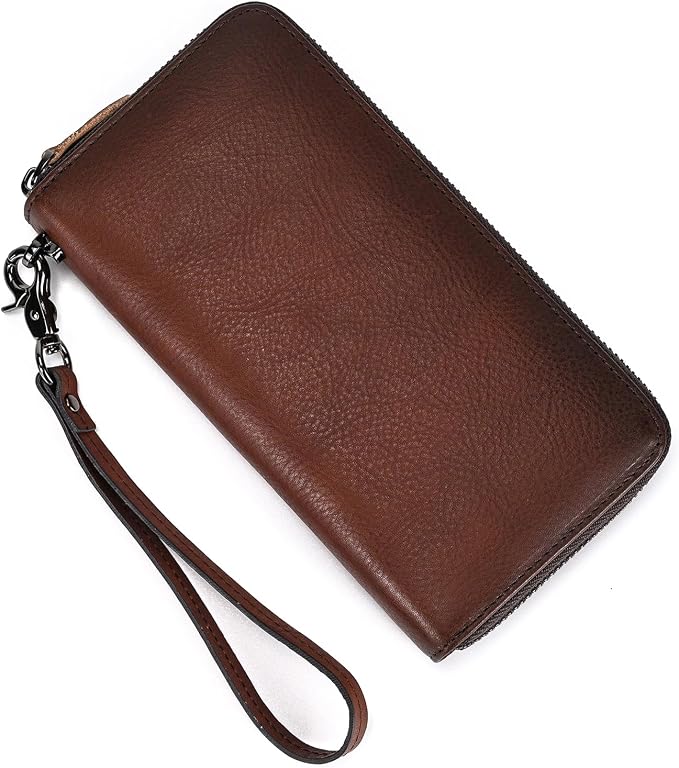 Genuine Leather Long Wallet for Men, Large Capacity Purse Clutch Bag Handbag Checkbook Cash Credit Cards Phone Holder | Large Capacity