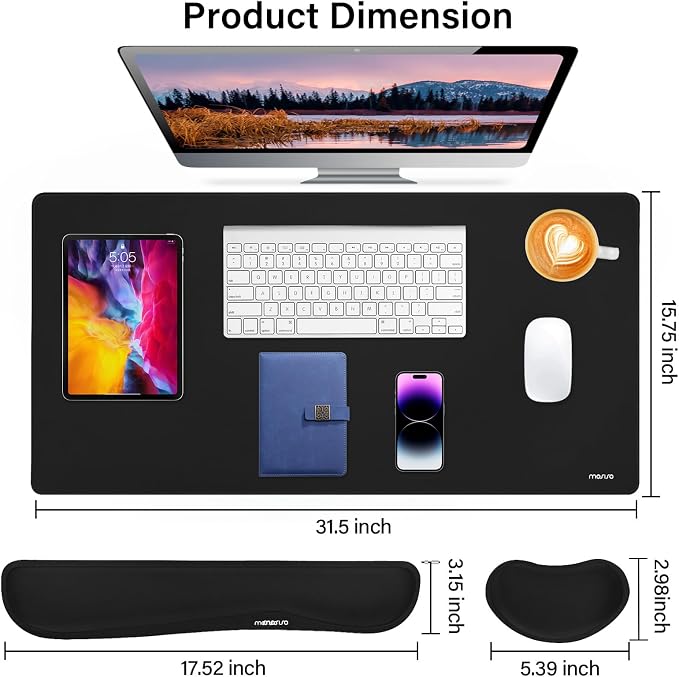 MOSISO Keyboard Mouse Pad Set, Gaming Mouse Pad&Keyboard Wrist Rest | Ergonomic Wristrests with Memory Foam Home Office Easy Typing Cushion Non-Slip Mousepad, Black