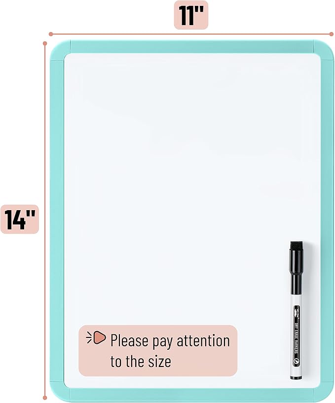Mr. Pen- Dry Erase Board, 14” x 11” with a Black Dry Erase Marker | Mint Green Frame, Small Mini White Board for Students, Fridge, Wall, Locker, Includes Double Sided Tapes