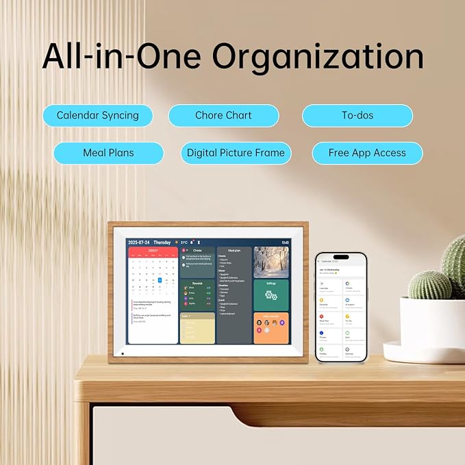 10.1" Digital Calendar – Touchscreen Smart Family Planner, Wall & Desktop | No Subscription Smart Wall Calendar with Chore Chart, Digital Photo Frame, Syncs with Google Calendar, Weekly & Monthly View