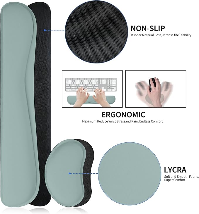 Desk Mat Set,3-in-1 Mouse Pad with Wrist Rest and Keyboard Pad | 31.5" x 15.7" Ergonomic Keyboard and Mouse Pad Set, Memory Foam Keyboard Wrist Rest, Waterproof Computer Mat, Mist Blue