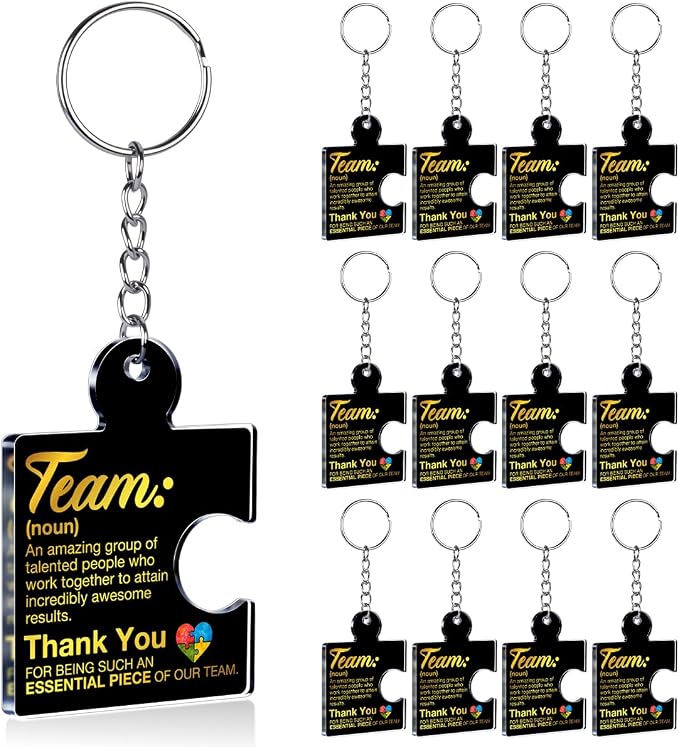 Team Appreciation Gifts Bulk Thank You Keychains for Coworkers | Gift Set for Employee, Staff, Teachers, Teamwork Puzzle Piece Keyring, Acrylic