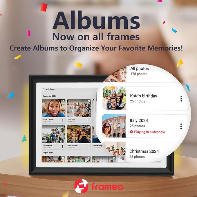 32GB FRAMEO 10.1 Inch WiFi Digital Photo Frame, 1280x800 HD IPS LCD Touch Screen, Auto-Rotate Portrait and Landscape, 32GB Storage, Share Moments Instantly via Frameo App from Anywhere