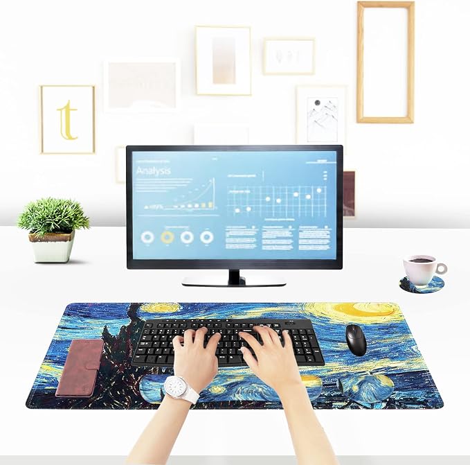 ToLuLu Large Mouse Pad, Memory Foam Keyboard Mouse Wrist Rest Support Set | Ergonomic Desk Mat with Stitched Edges, Gaming Extended Non-Slip Base Mousepad for Home Office, Van Gogh Starry Night