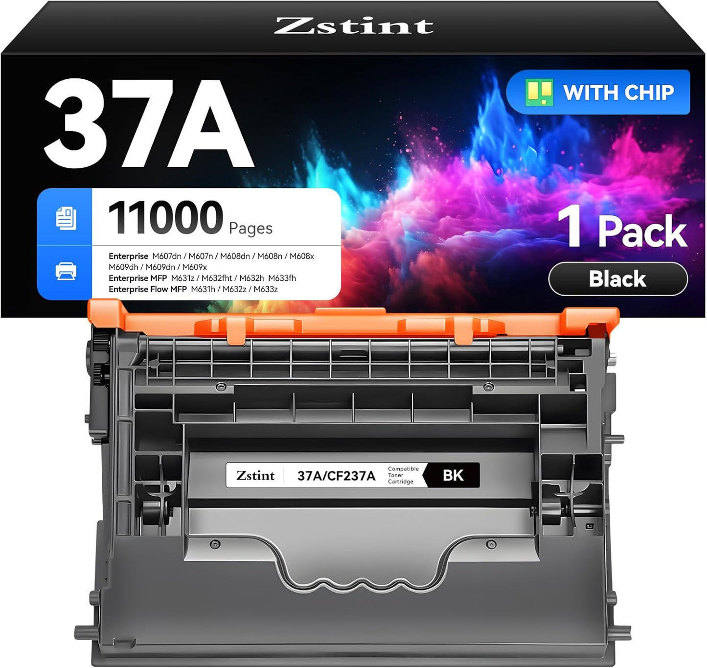37A Black Toner Cartridge 1-Pack High Yield with Chip Replacement for HP 37A CF237A Toner Cartridges Compatible with HP Laser Jet Enterprise Flow MFP M631h M632z M633z M607dn M608x M609x M632h Printer