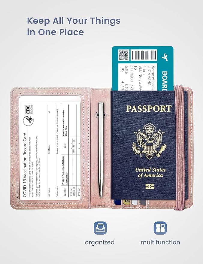 Passport Holder Passport Case Travel Wallet with Vaccination Card Holder Passport Cover with RFID Blocking Clear Pocket For Photo