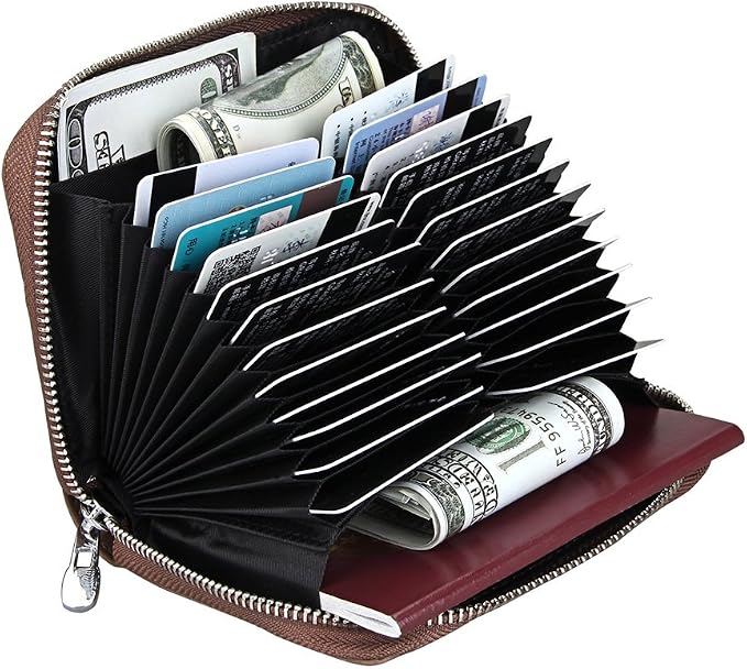 RFID Blocking 24 Slot Credit Card Holder Wallet Real Leather Multi Card Organizer Wallet with Zipper