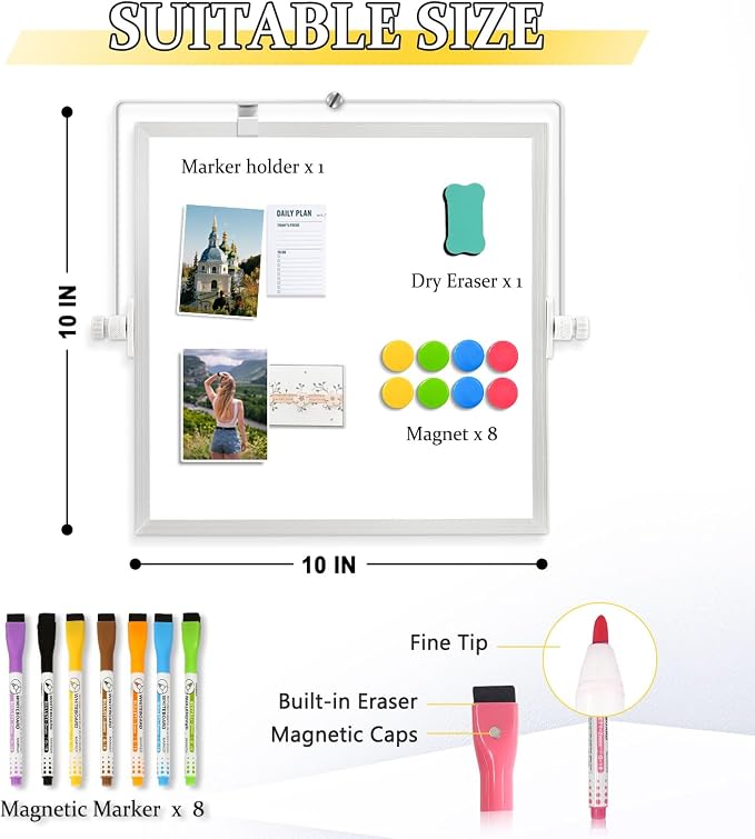 Double-Sided Magnetic White Board with Stand, 10" x 10" | Dry Erase Board with Stand, Desktop Whiteboard Easel , Portable Small White board dry erase for Drawing, Office, Home