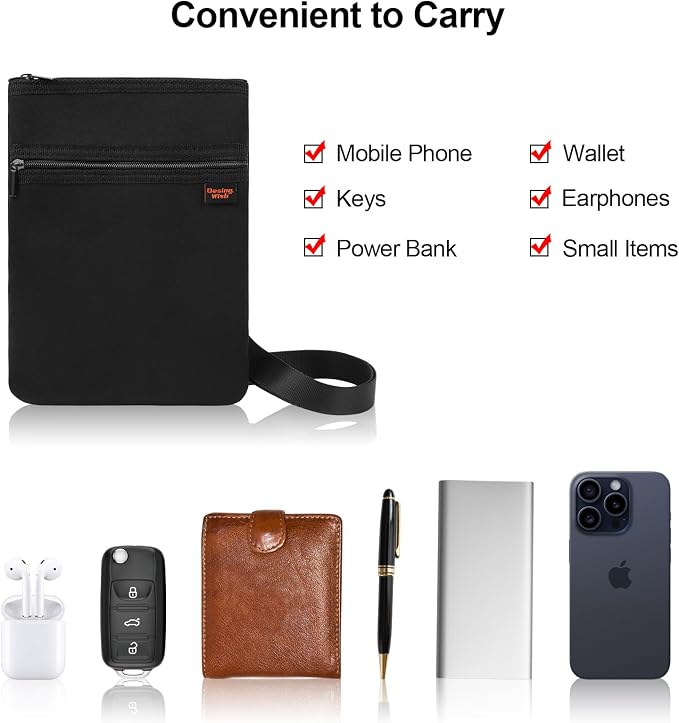 Neoprene Passport Holder Bag for Men Women Passport Pouch for Family Travel with Adjustable Shoulder Strap Travel Passport Case Bag - Black