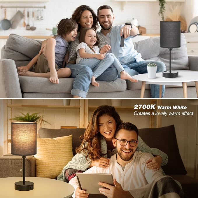 Small Bedside Table Lamp for Bedroom - Desk Lamp with USB Ports for Dorm | USB A+C Ports, AC Outlet, 3 Color Temperatures, LED Bulb Included, 14" Night Stand Lamp
