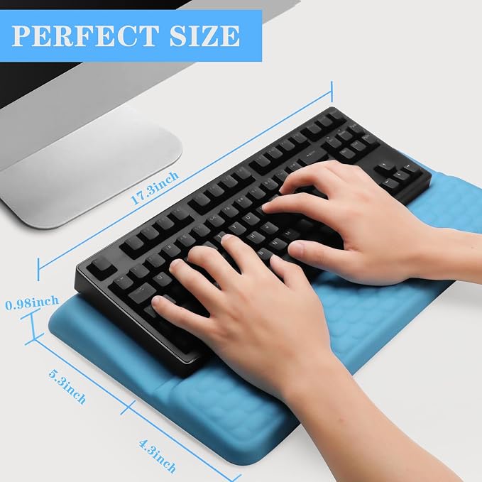 Computer Keyboard Stand with Wrist Rest Support Pad, Blue | Ergonomic Comfy Tilted Keyboard Stand Riser Holder Pad for Pain Relief, Soft Memory Foam Desk Cushion for Office Home
