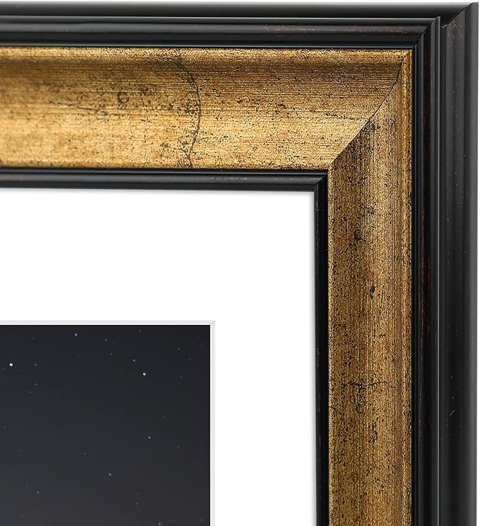 Golden State Art, 9X12 Photo Frame with White Mat for 6X8 Pictures & Real Glass, 1.25-Inch Wide, Antique Gold