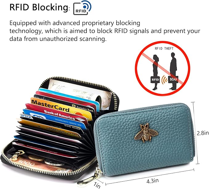 imeetu RFID Credit Card Holder, Small Card Wallet Women, Leather Card Case | Genuine Leather Women's Card & id Cases, Change Coin Purse with Zipper Keychain id Window, 20 Colors & 3 Styles, Daily, Gifts