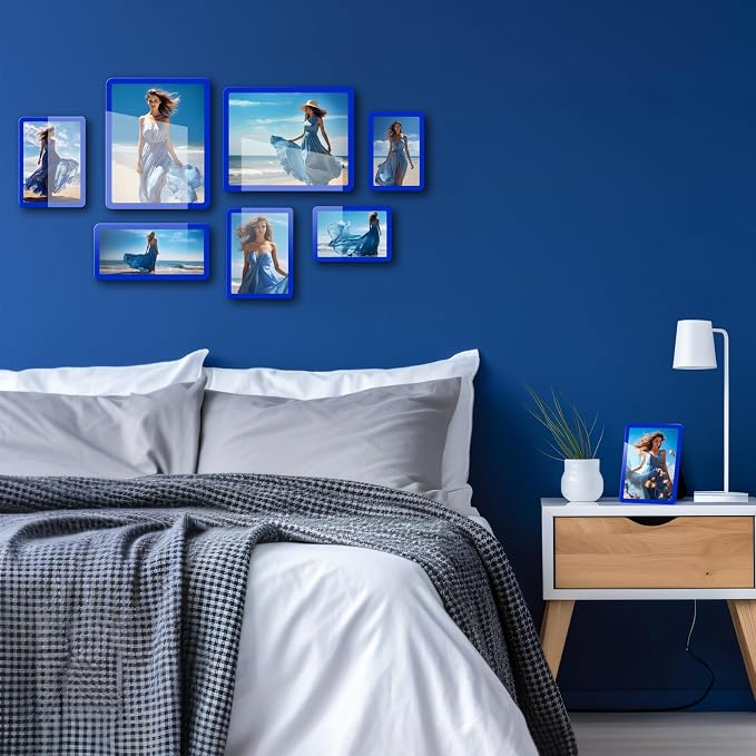 Bluesun 5x7 Picture Frame Blue, Glass, Touch Screen, Wall & Table Top