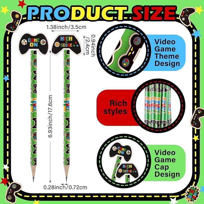 32 Pcs Video Game Pencil Bulk with Eraser Party Favors Gifts Gamer Controllers Pen Goodie Bag Fillers Theme Stationery Set for School Classrooms Exchange Reward Prizes Office School Supplies