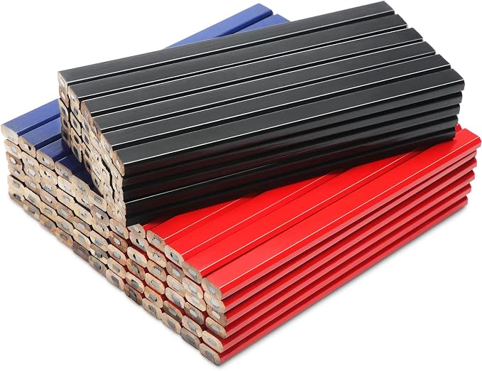 Epakh 120 Pcs Carpenter Pencil 7 Inch Flat Octagonal Hard Black Carpenter Marking Pencils Construction Contractor for Wood Working Tools Marking Concrete(Red, Blue, Black)