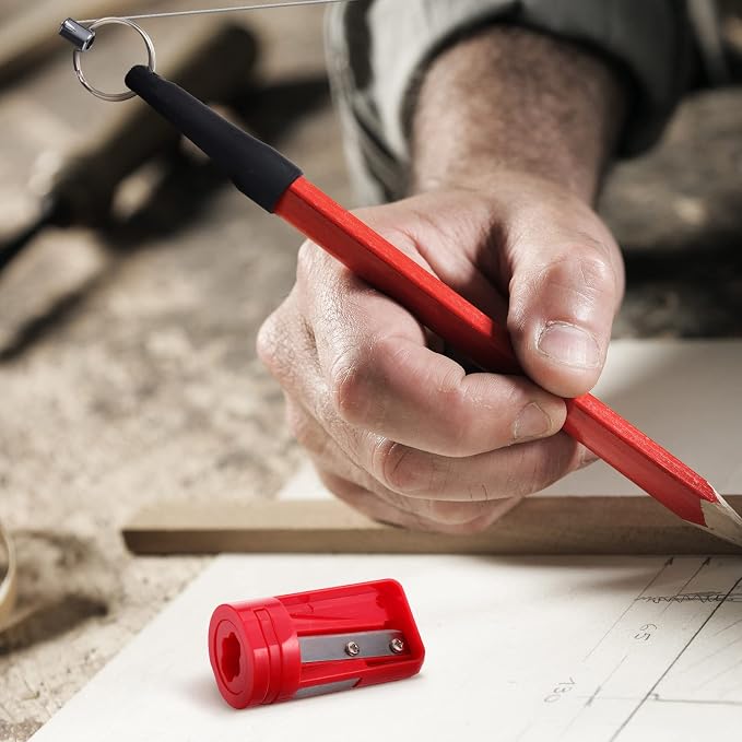 Honoson 24 Pcs Carpenter Pencil with Sharpener,Red and Black Refill | Construction Pencils for Jobsite, Octagonal Flat Design Prevents Rolling, Black Refill Clear Marking, Retractable Pen Holder