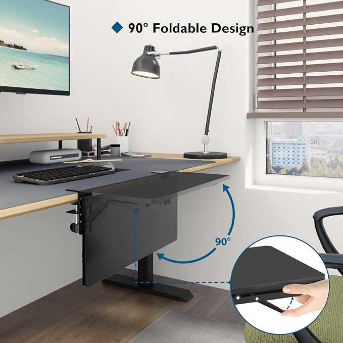 BONTEC Small Ergonomics Desk Extender Tray, 20x9.5 Inch Table Mount Arm Rest Shelf, 90° Foldable Keyboard Tray Platform, Clamp on Computer Arm Rest for Desk, Suitable for Office Desks, Black | 90° Foldable Keyboard Tray Platform, Table Mount Arm Rest S...