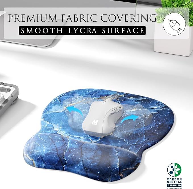 MROCO Ergonomic Mouse Pad with Gel Wrist Rest, 9.4 x 8.1 in, Ocean Marble | Ergonomic Shape Design, Multiple Pattern Options, Gel Wrist Comfort, Smooth Lycra Surface, Non-Slip PU Base