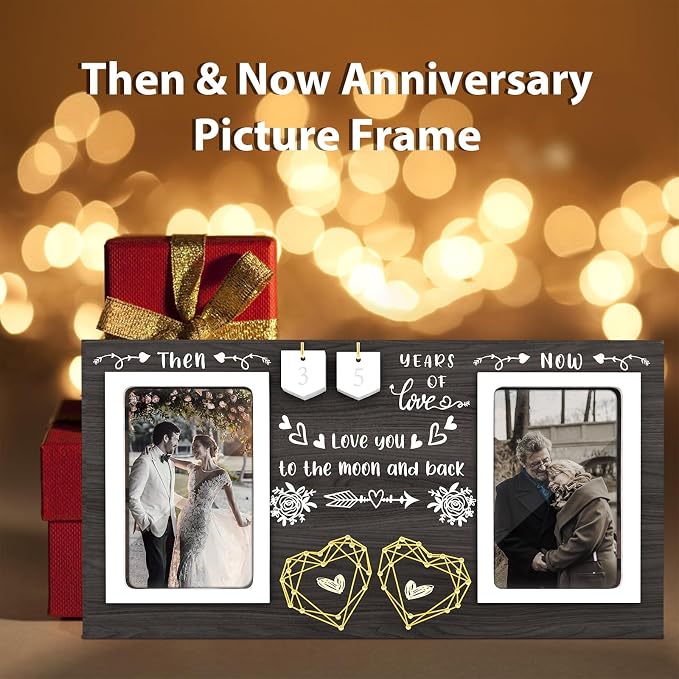Black Then & Now Anniversary Picture Frame, 50th Wedding Gifts for Parents, Couple, 1-99 Years Wedding Picture Frame for 2 4x6 Photos, 50 Year Anniversary Decorations, Engagement, Birthday Gift