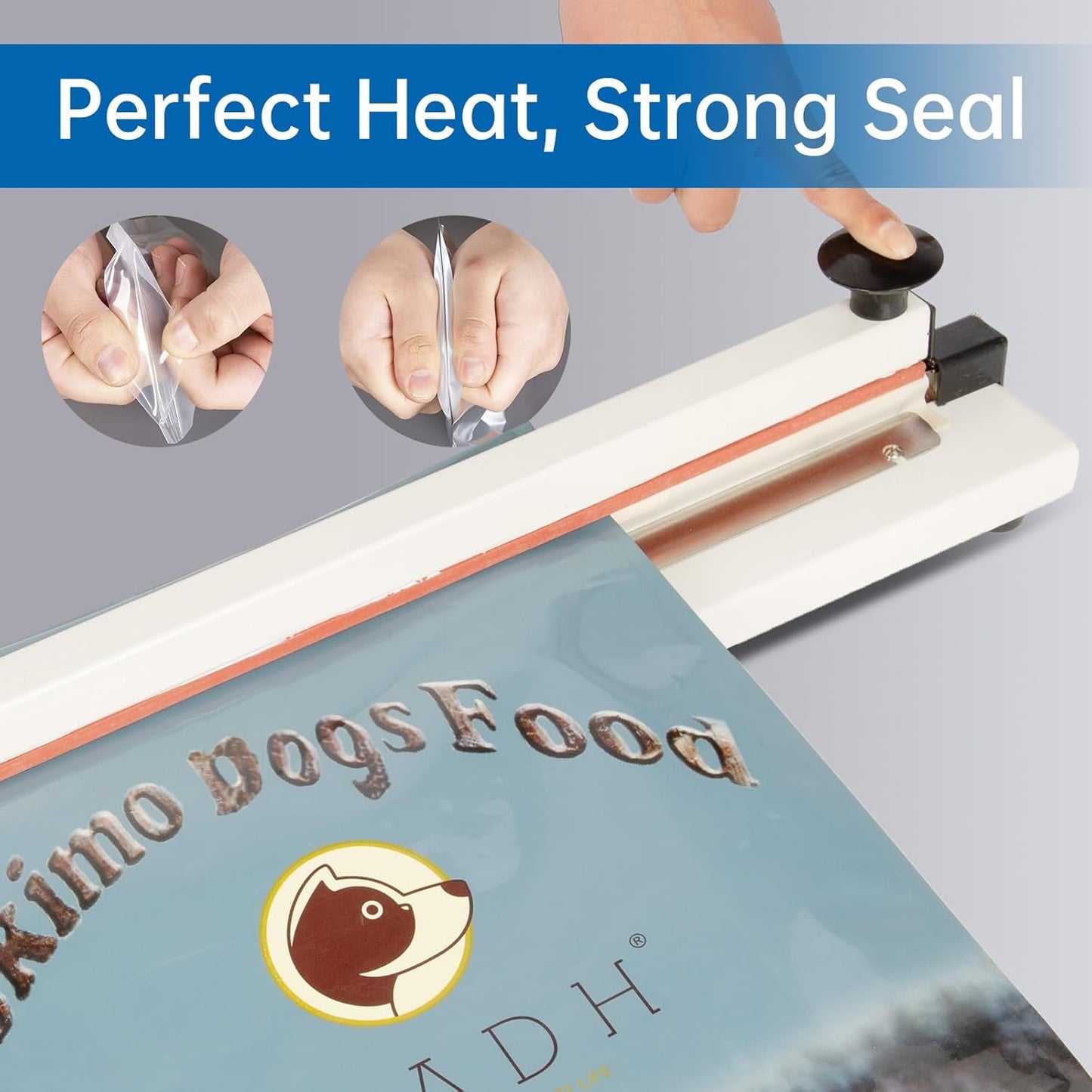 Impulse Heat Sealer with Seal bar, Heavy-Duty Bag Sealing & Cutting Machine, 8mm Sealing Width, 1 Extra Replacement (white, 30 inch)